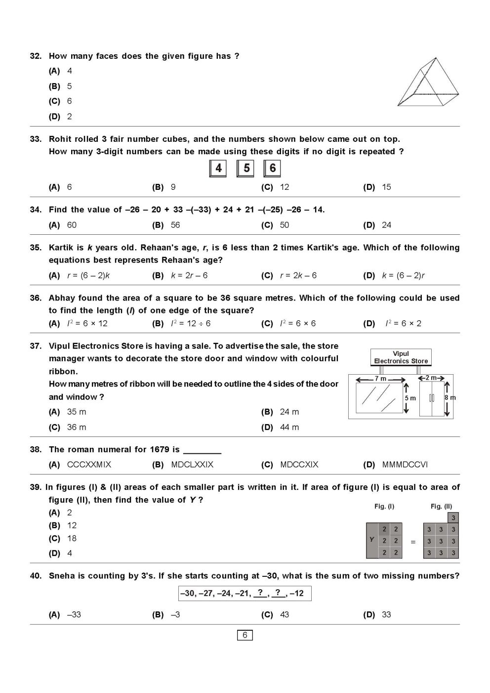 Class VI Maths Olympiad Exam Sample Question Papers 2023 2024 EduVark