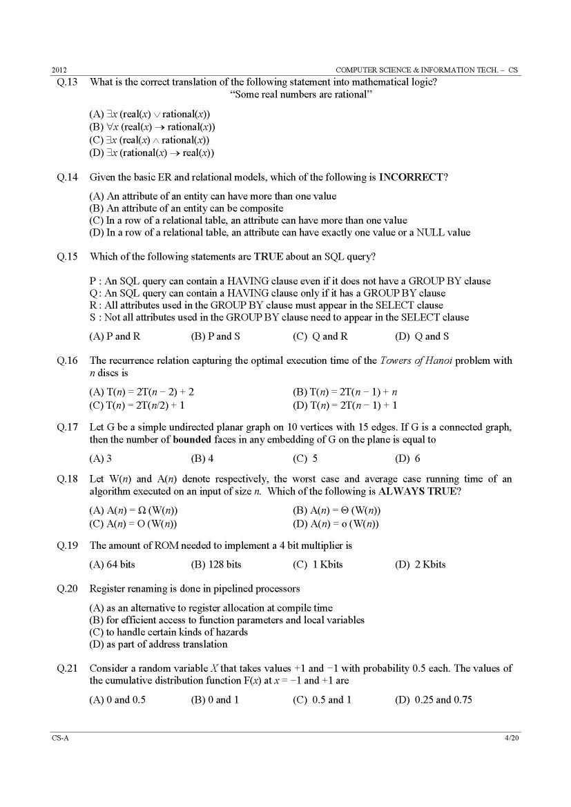 GATE for Computer Science Sample question paper 2023 2024 EduVark