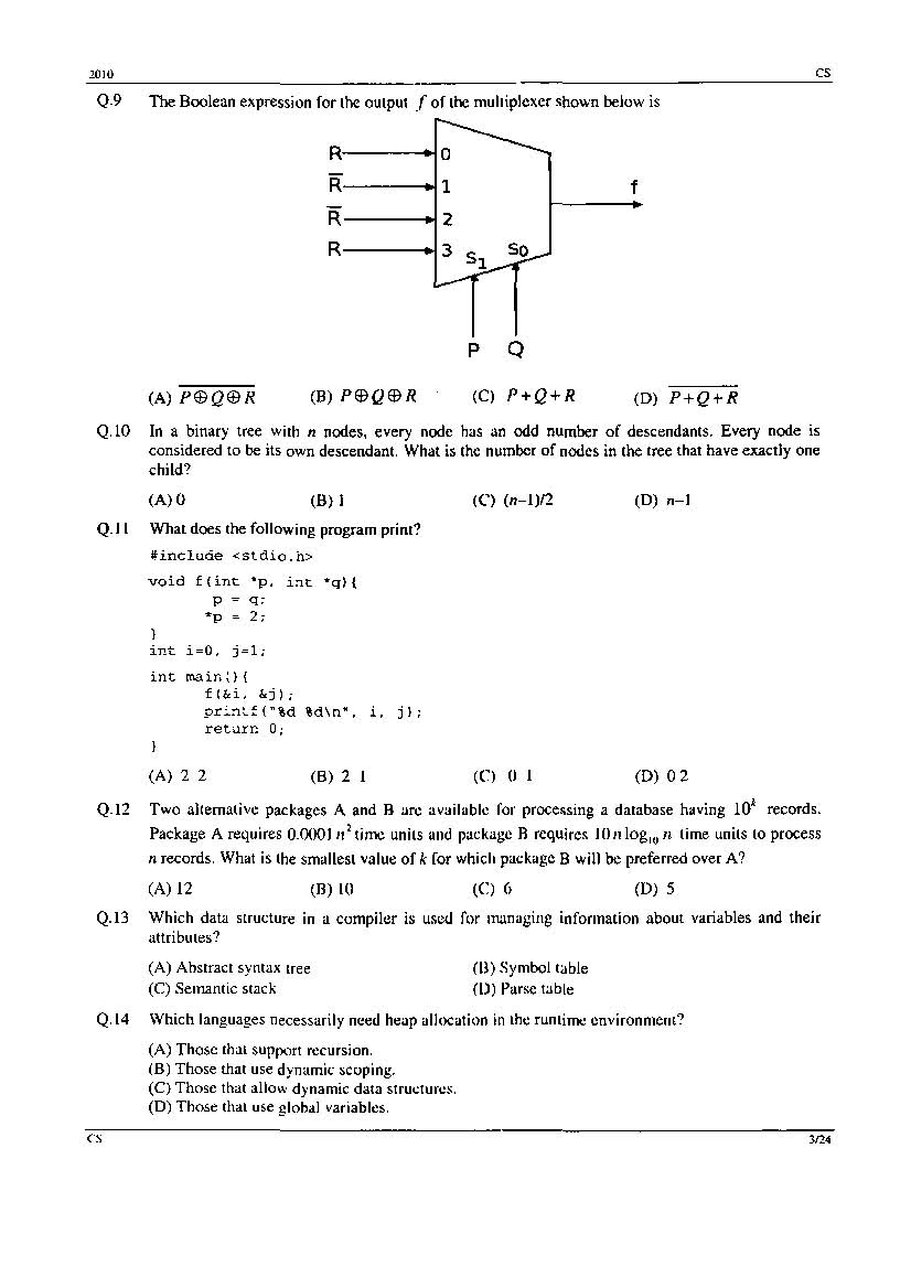 Past year question papers of GATE in Engineering of ...