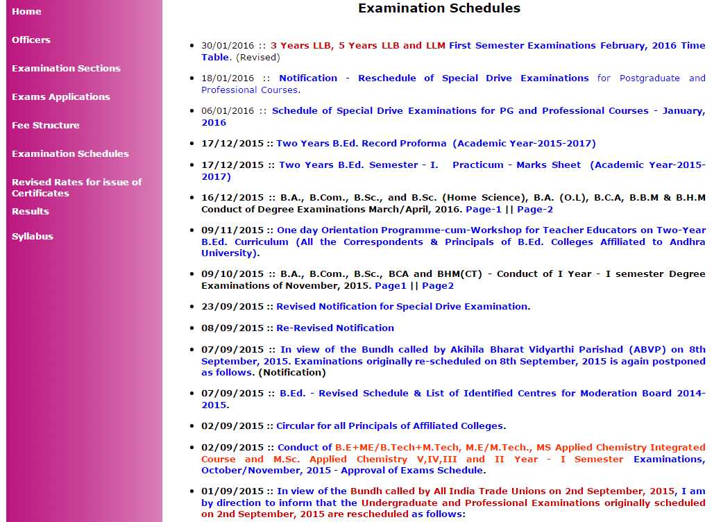 Andhra University LLB exam schedule - 2022 2023 EduVark