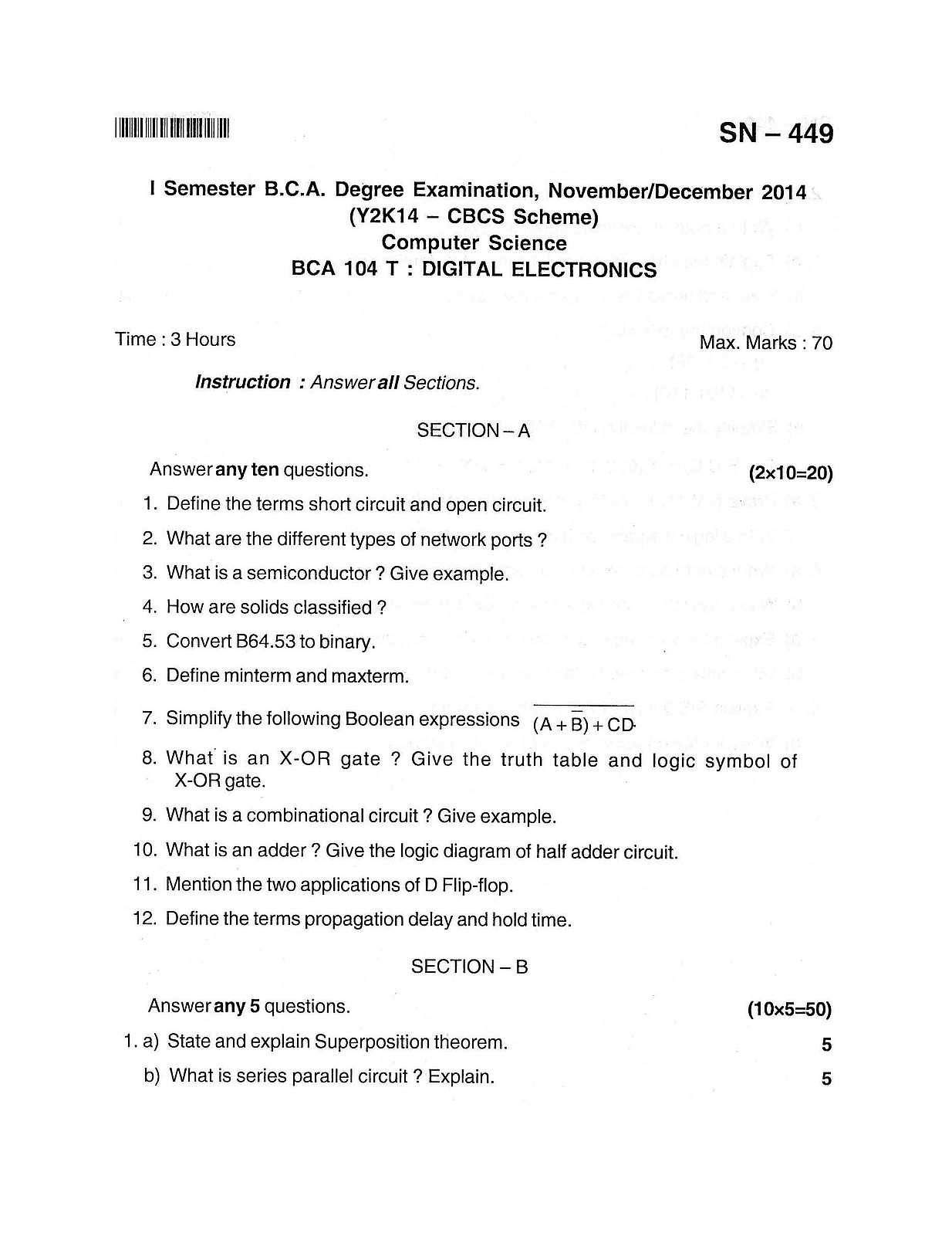 Bangalore University BCA Solved Question Papers 5 