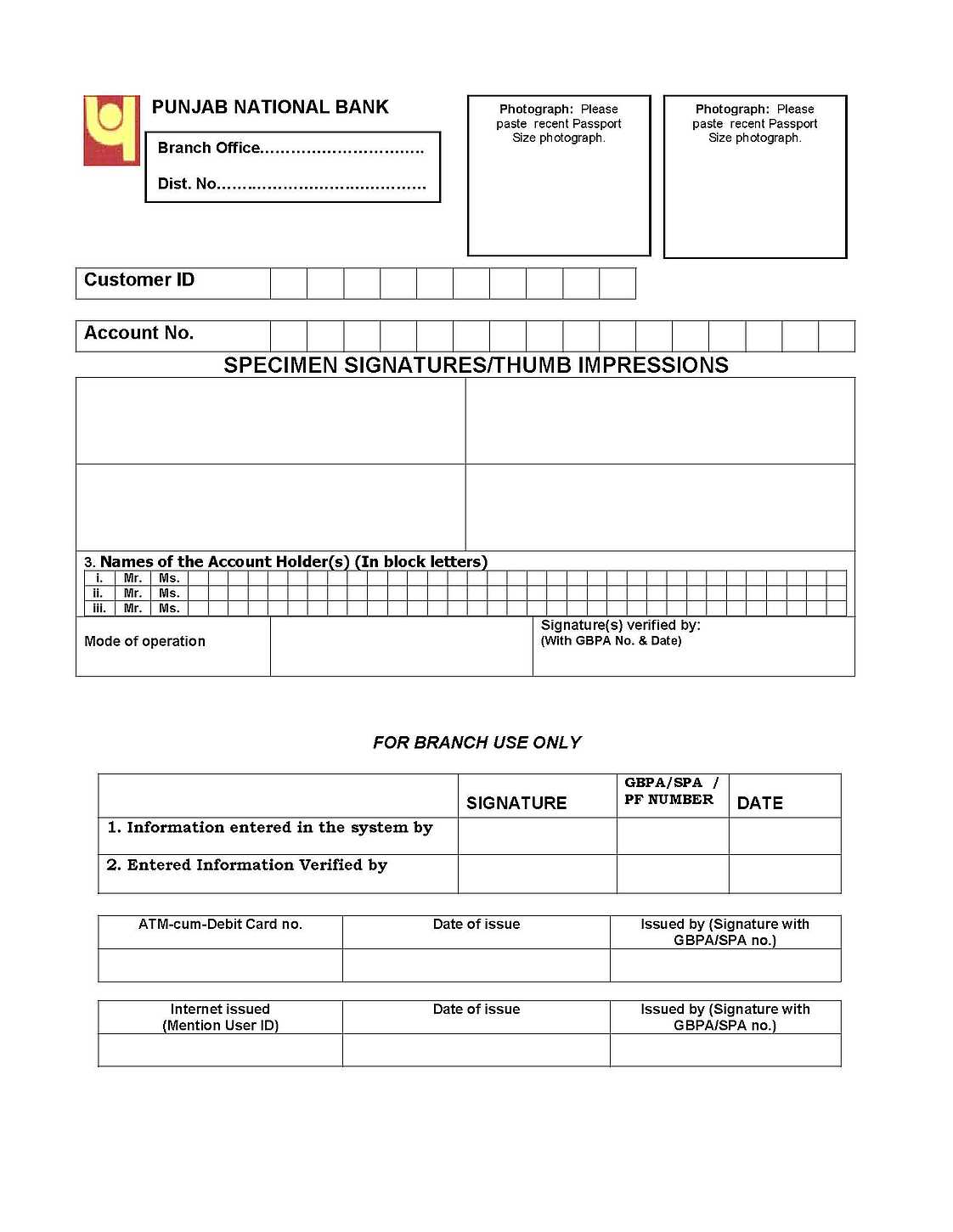 punjab national bank net banking registration form html