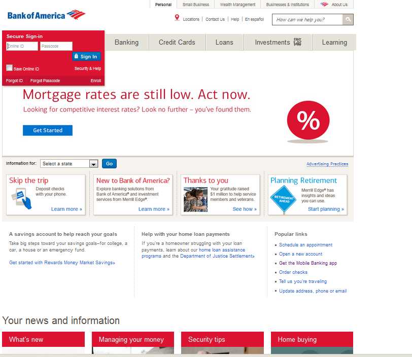 bank of america online banking not working