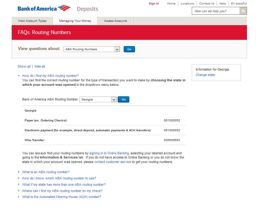 DC Bank Of America Routing Number 