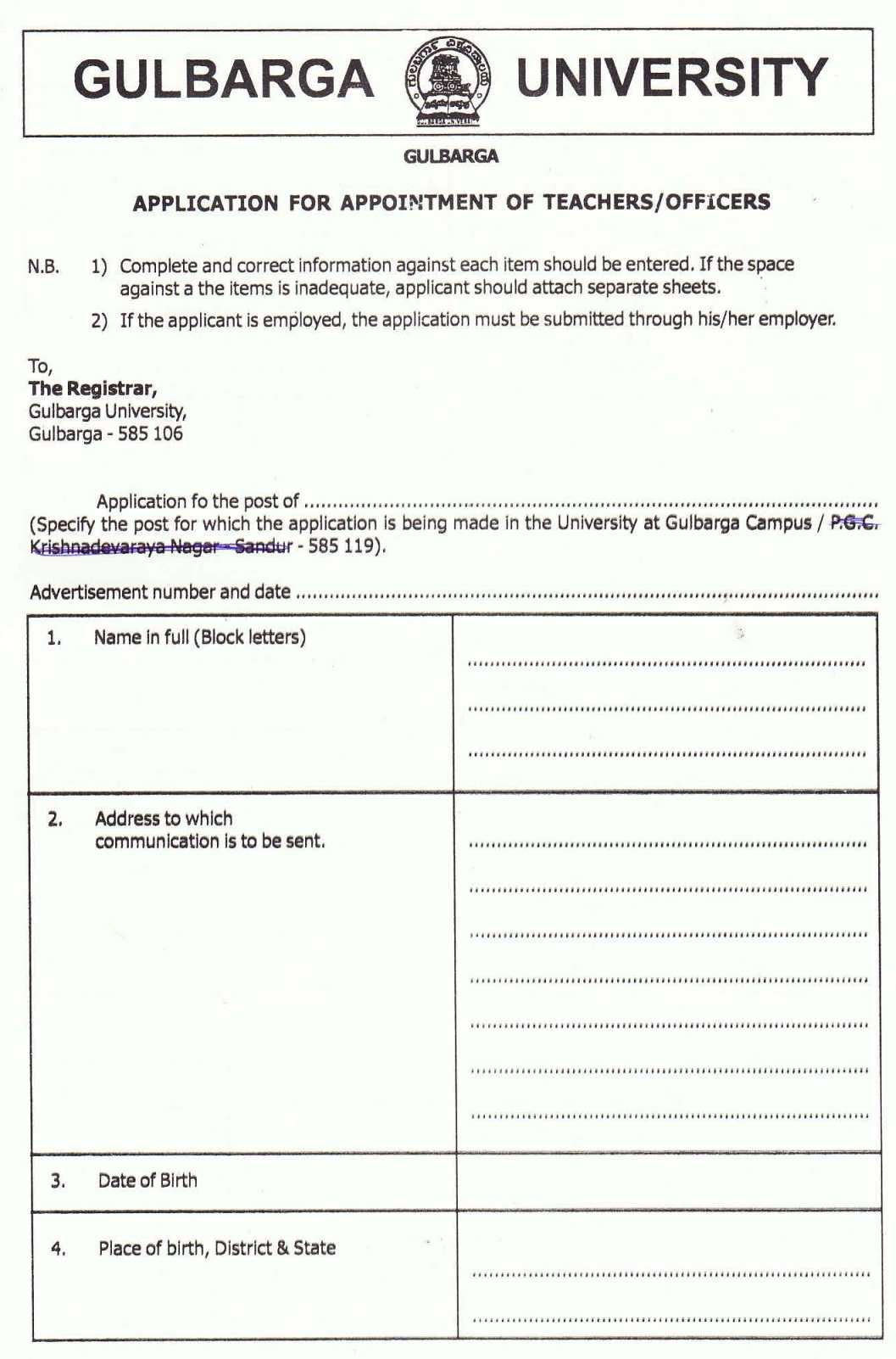 gulbarga university phd application form 2023