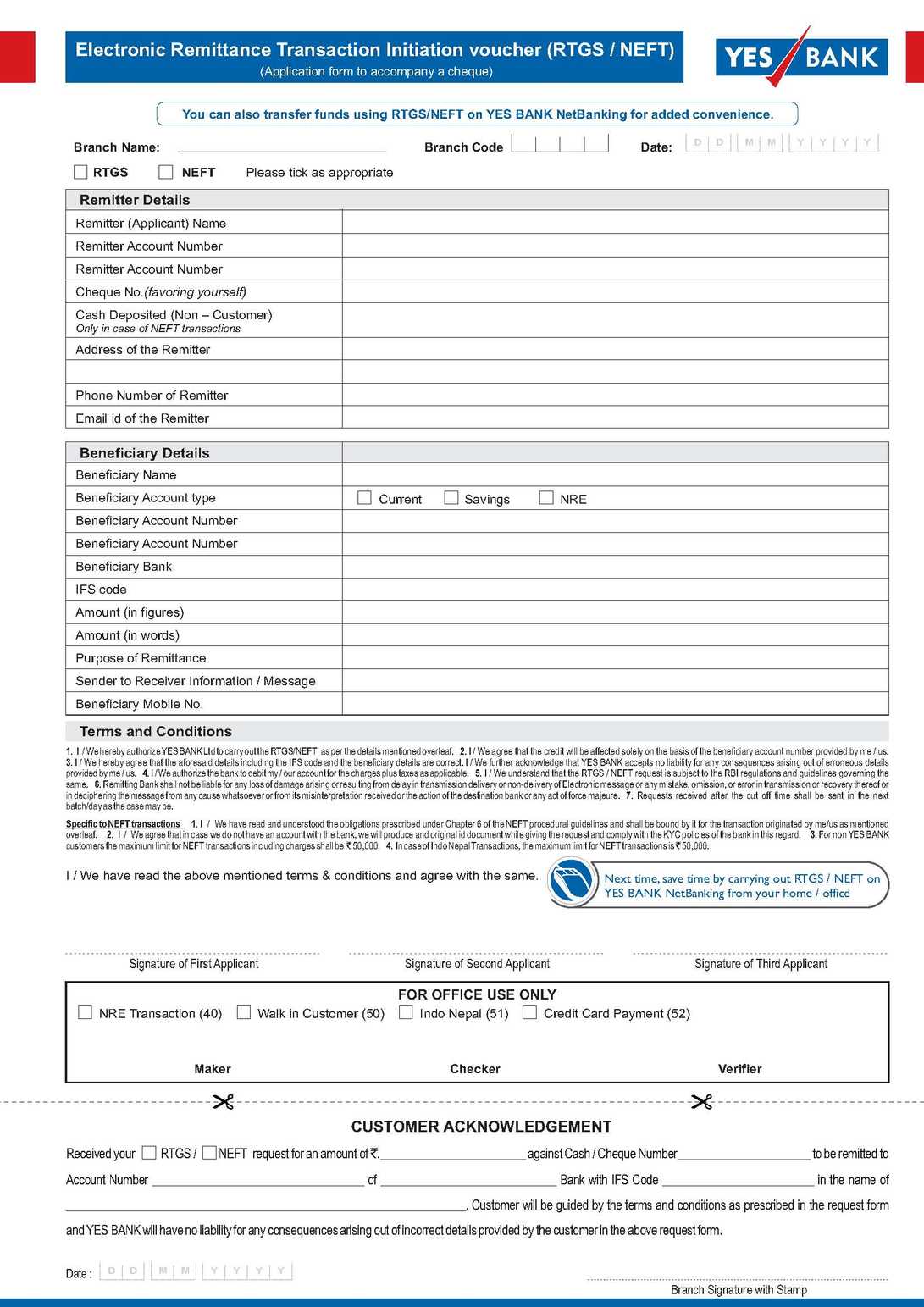 Yes Bank RTGS Form PDF 2023 2024 EduVark