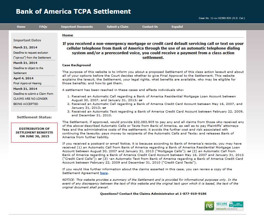 Bank of America TCPA Settlement Claims 2023 2024 EduVark