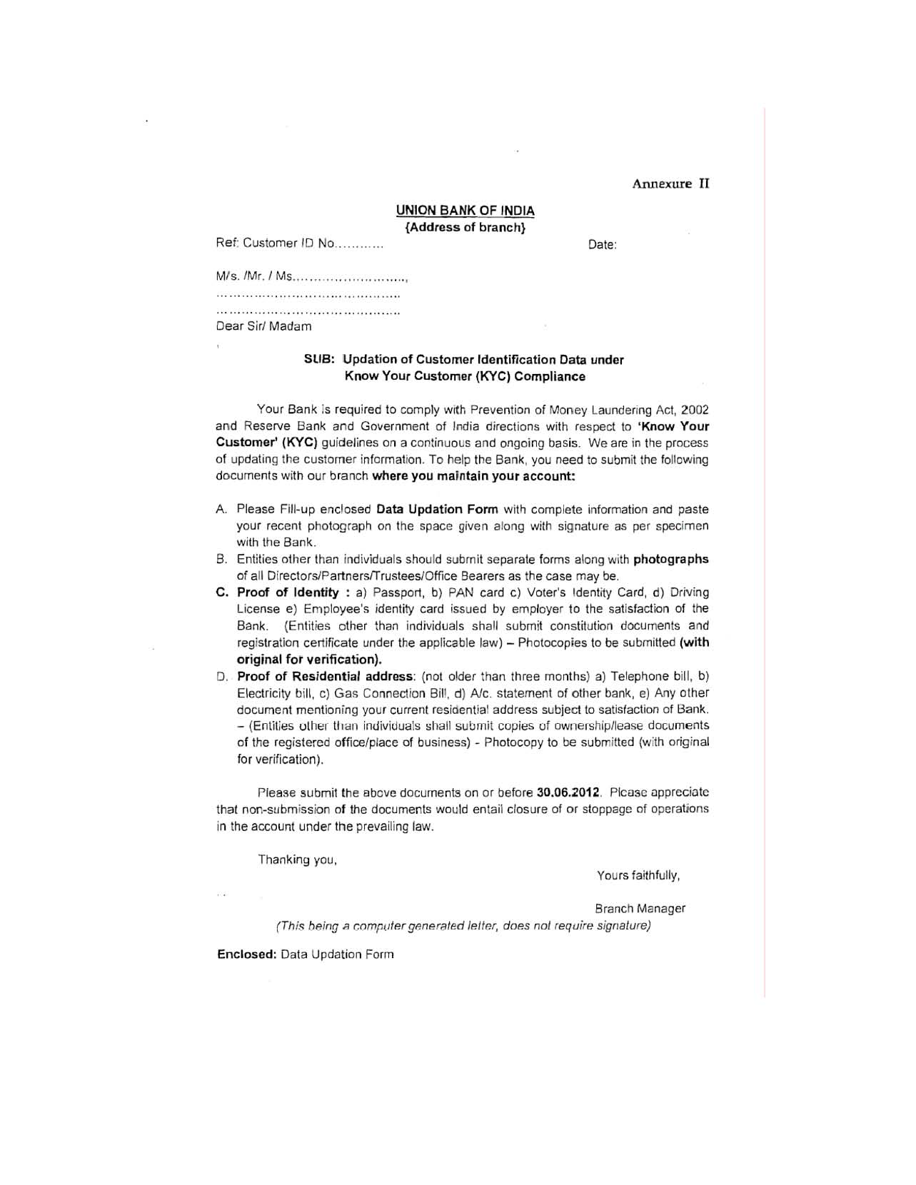 Union bank of India KYC Form - 15 15 EduVark