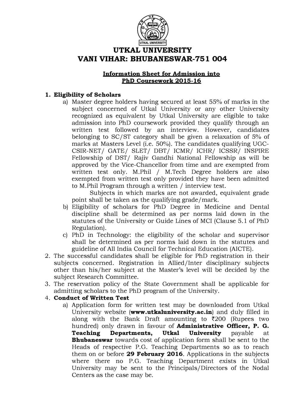 phd registration form utkal university