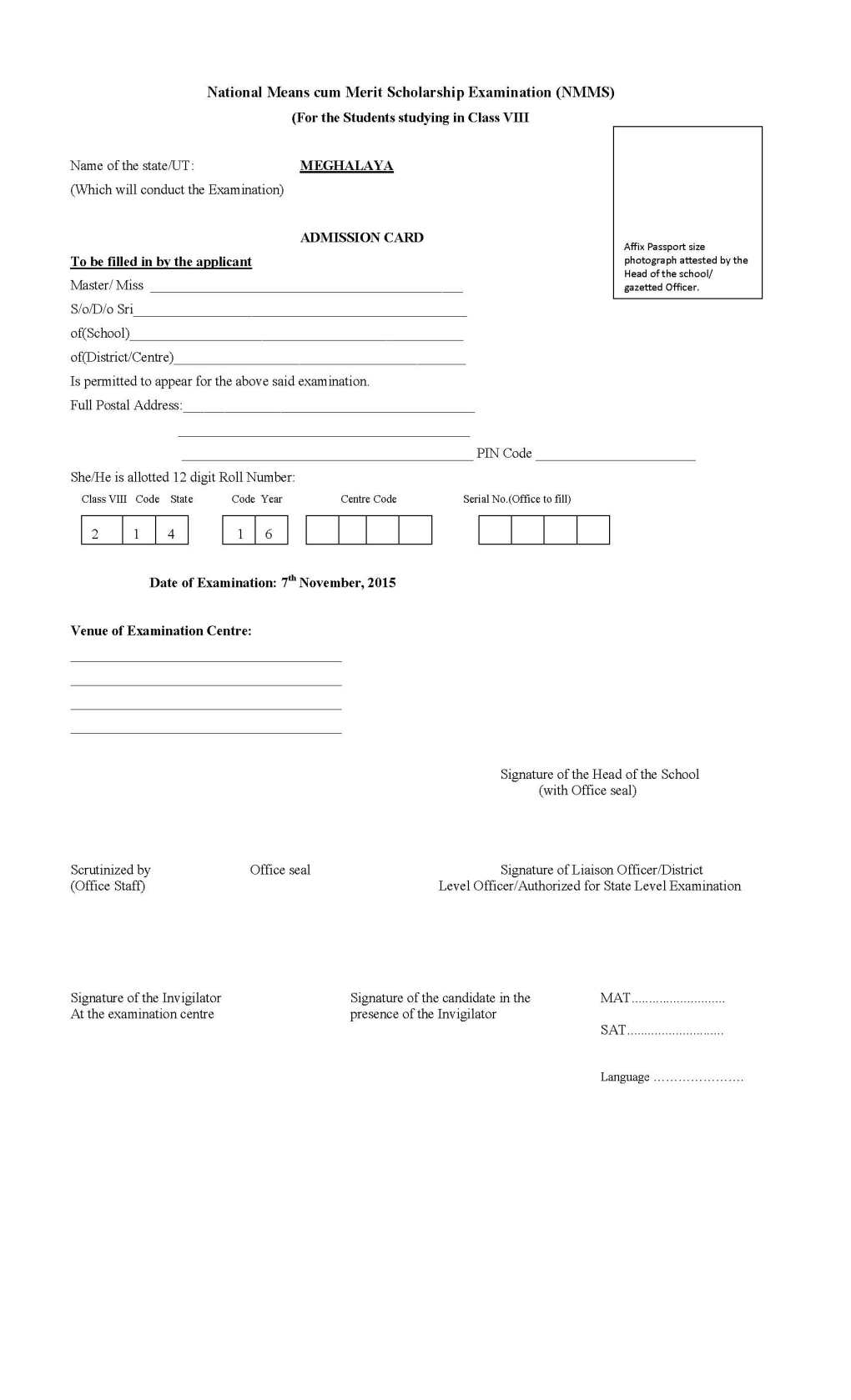NMMS Exam Application Form - 2021 2022 EduVark