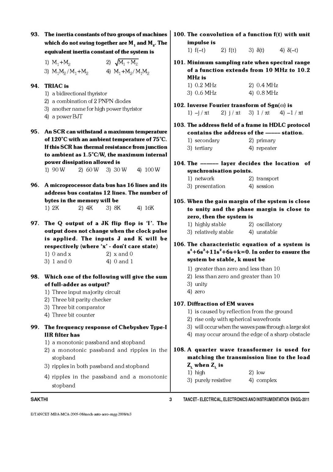 TANCET EEE Question Papers With Answers 2023 2024 EduVark