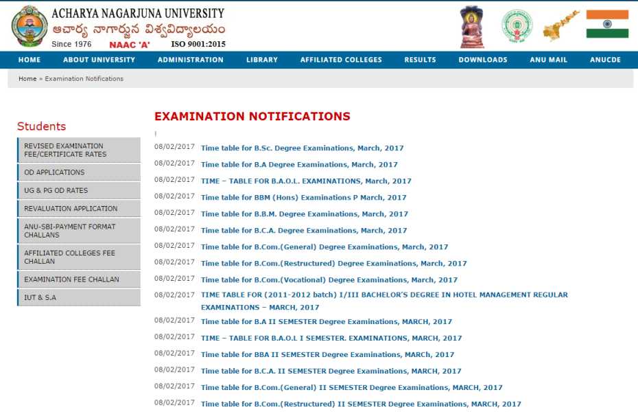 Acharya Nagarjuna University Exam Timetable - 2023 2024 EduVark