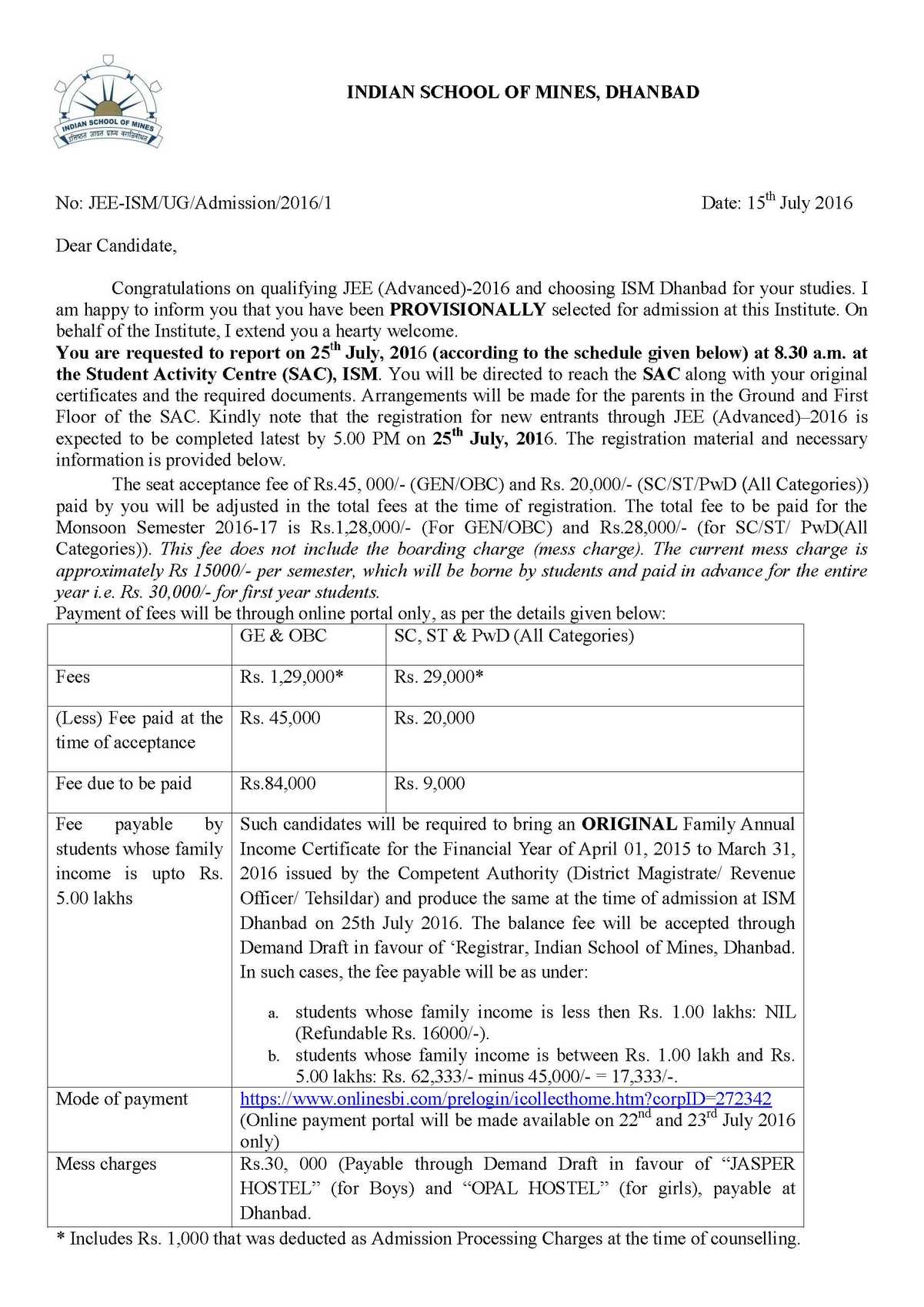 Reporting Date In ISM Dhanbad 2023 2024 EduVark
