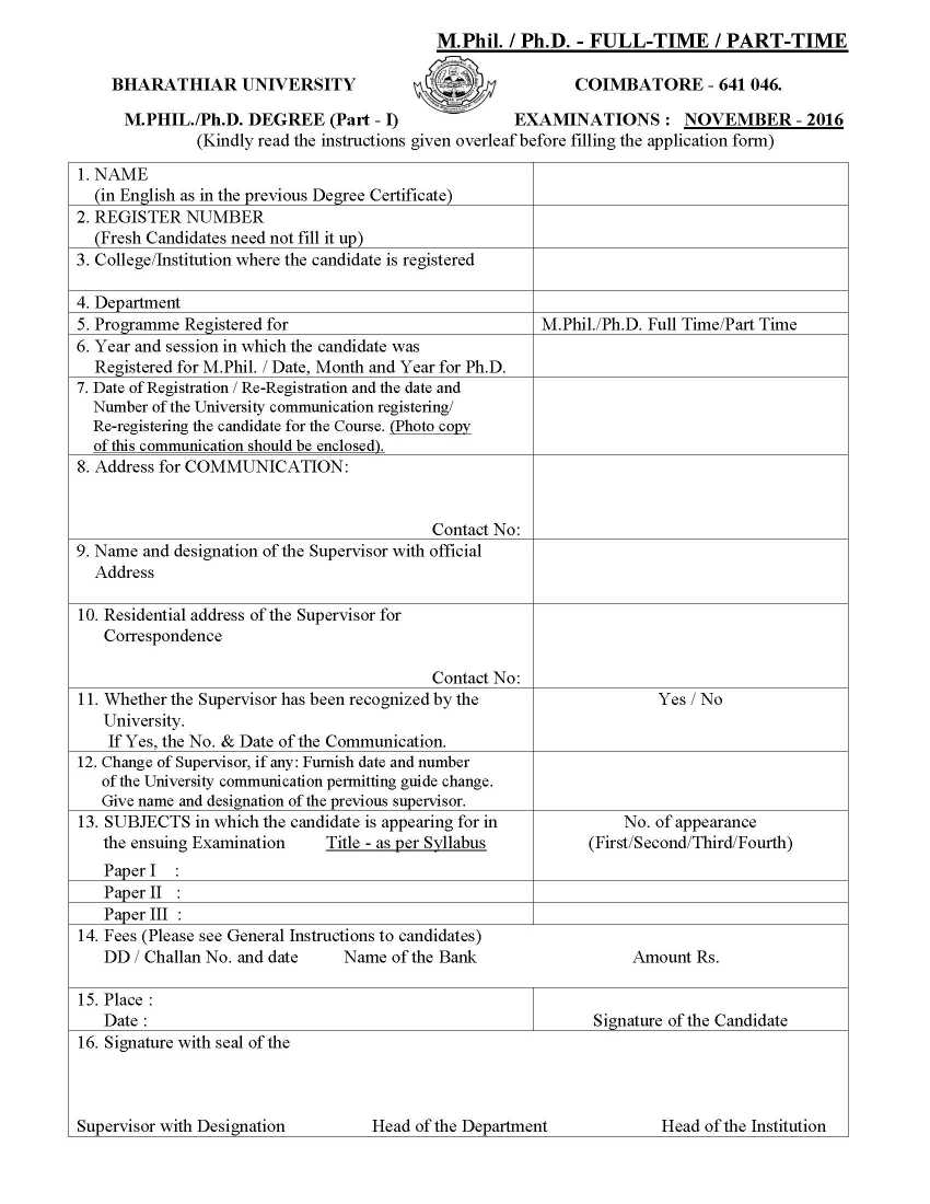 bharathiar university phd coursework question papers
