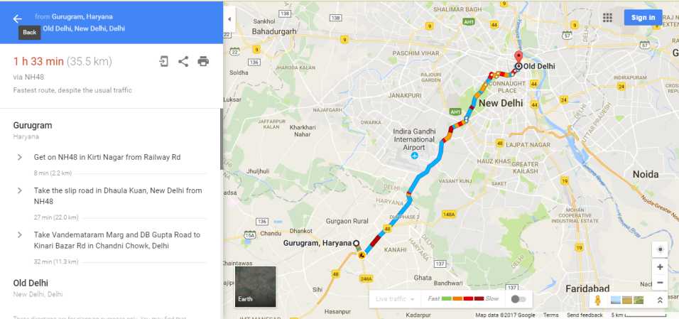 Gurgaon To Old Delhi Metro Route 