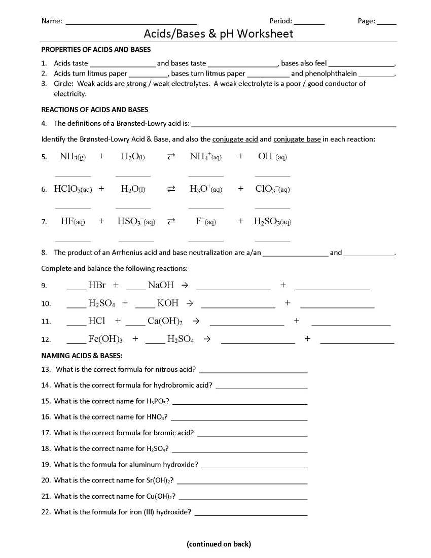 Ph Acids and Bases Worksheet - 20 20 EduVark Regarding Solutions Acids And Bases Worksheet