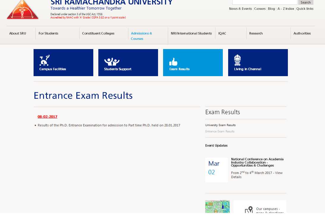 phd entrance exam result date