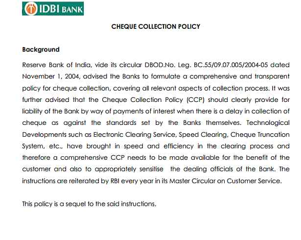 Outstation Cheque Clearing Time IDBI 2022 2023 EduVark