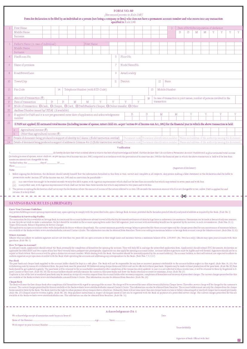 state bank of india sb account opening form download