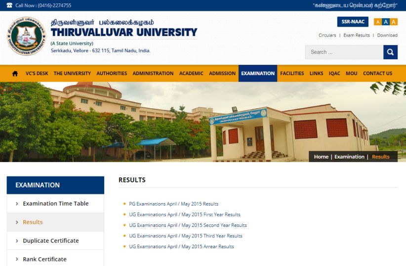 Thiruvalluvar University Results - 2023 2024 EduVark