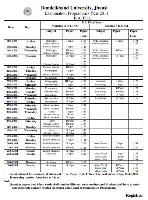 Bundelkhand university exam schedule - 2023 2024 EduVark