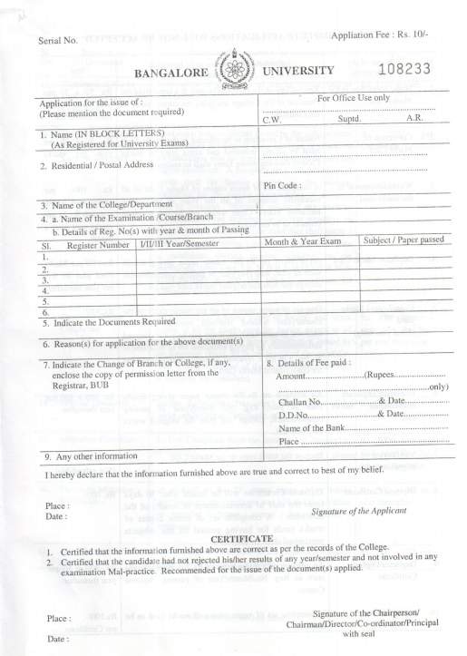 bangalore university phd application form 2023