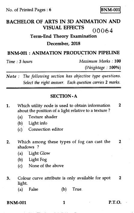 IGNOU BNM-001 Animation Production Pipeline Question Paper - 2022 2023  EduVark