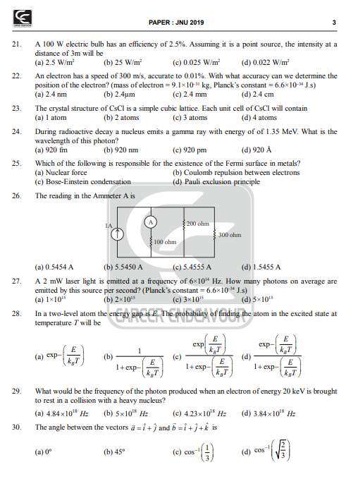 Jnu Msc Physics Entrance Exam Previous Years Question Papers