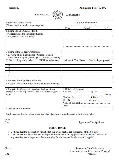 bangalore university phd application form