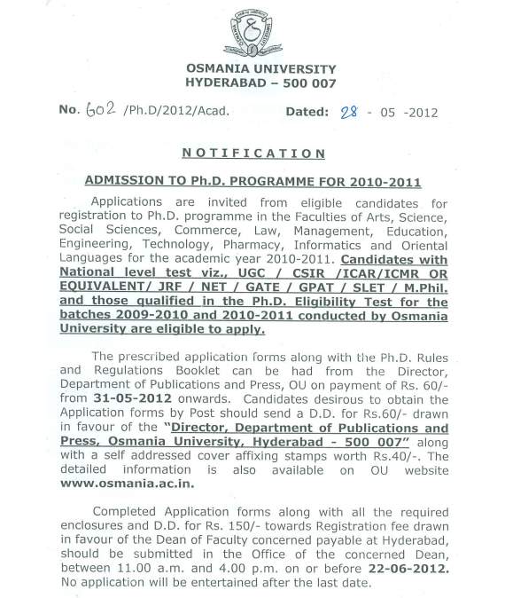 phd entrance exam 2023 osmania university