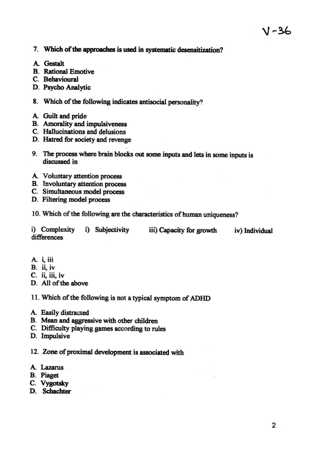 phd psychology entrance question paper